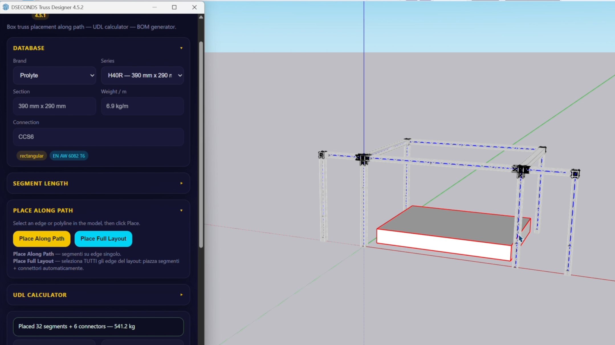 Dseconds Truss Designer — Place Full Layout with truss and connectors generated